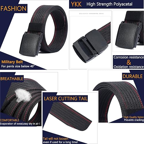 Miniatura 4 de Cinturón de nailon para hombre cinturón táctico militar cinturón de lona transpirable con hebilla de plástico para pantalones de 46 pulgadas