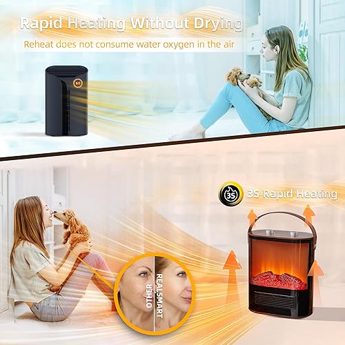 Miniatura 8 de Calentadores de Chimenea Eléctrica Pequeños para Uso en Interiores RealSmart 1500W Calentador Eléctrico Portátil Vista Completa de Chimenea Pantalla