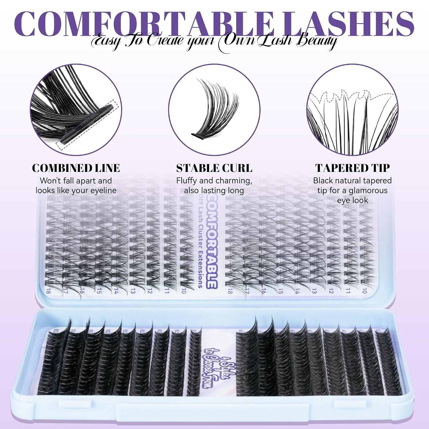 DIY Lash Clusters Kit 30D+40D+60D+80D 702PCS D Curl Natural Eyelash Extension Kit with Lash Bond&Seal Lash Remover and Tweezer (10-18MM) image 3