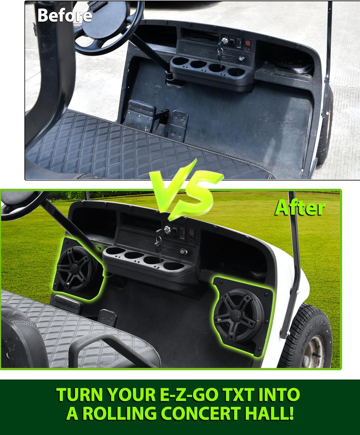 6.5" Speaker Pods for EZGO TXT 1994+, Under Dash Kick Loudspeaker Mount Front Speaker Devices Pod Bracket Holders for E-Z-GO TXT Accessories(2PCS, Support 6.5inch Speakers)