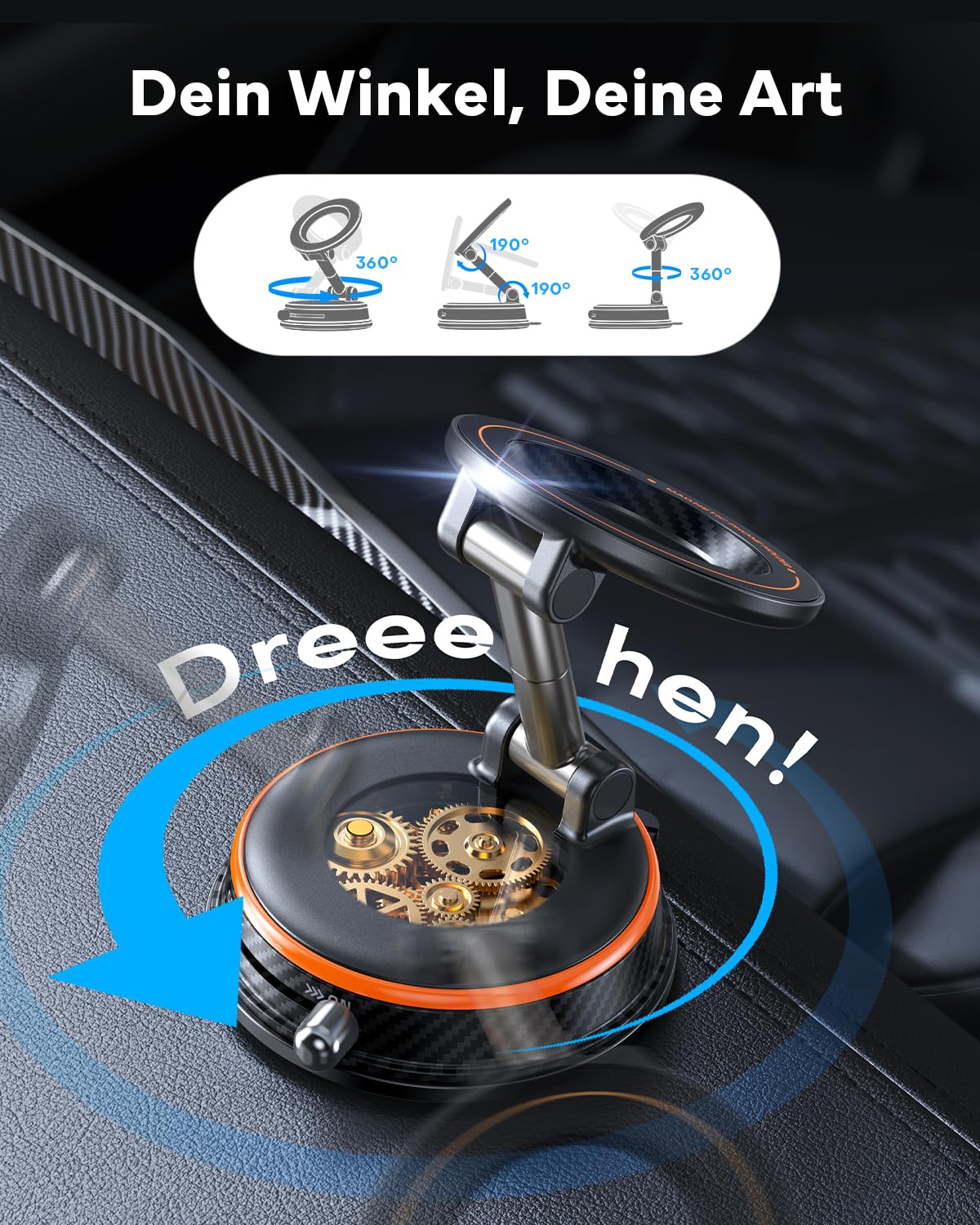Peerock Handyhalterung Auto für MagSafe Autohalterung [30KG Stärkste Saugkraft & 2800gf Magnet] Vakuum Magnetische Handy Halterung Auto 360° Drehbar KFZ Handyhalter Auto für Alle Handy Hellorange - 2