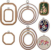 Falzqq 9-Pack Imitation Wood Embroidery Hoops - Round Oval Octagonal Cross Stitch Frames for DIY Crafts & Wall Display