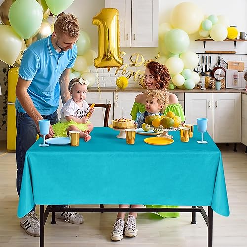 Miniatura 4 de Paquete de 2 manteles de vinilo rectangulares decorativos de 60 x 102 pulgadas, con parte trasera de franela, color verde azulado, mantel