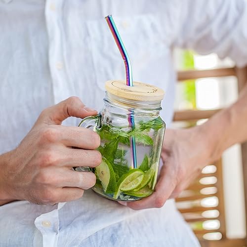 Miniatura 5 de Tawa Homes Tapas de bambú para frascos con orificio para pajilla, tapas de 2.756 in para latas de cerveza con tapón de orificio para popote de