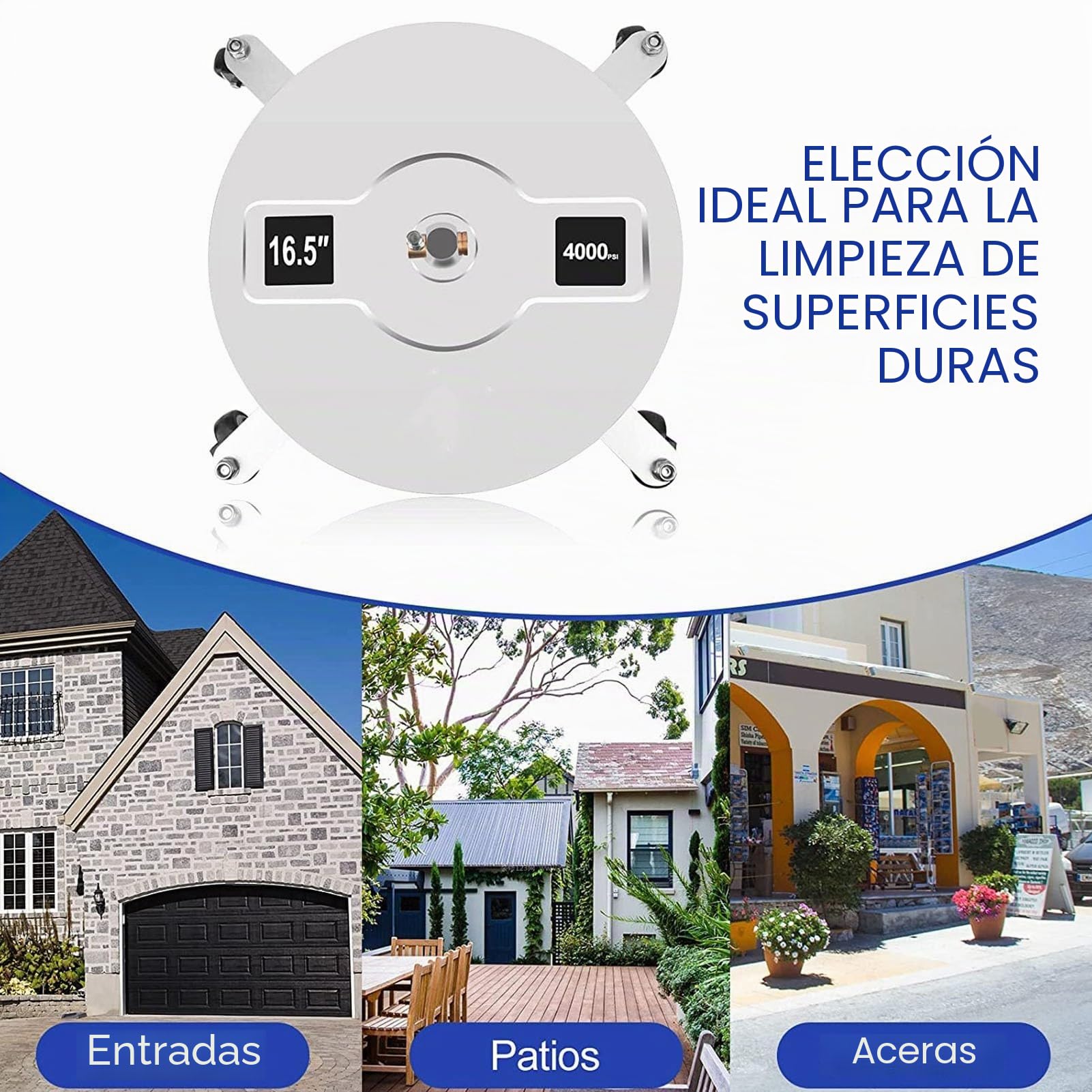 Limpiador de Superficies para Hidrolimpiadora con 2 Boquillas de Alta Presión, Estructura de Acero Inoxidable, 4 Ruedas, Compatible con la Mayoría de Limpiadores de Alta Presión