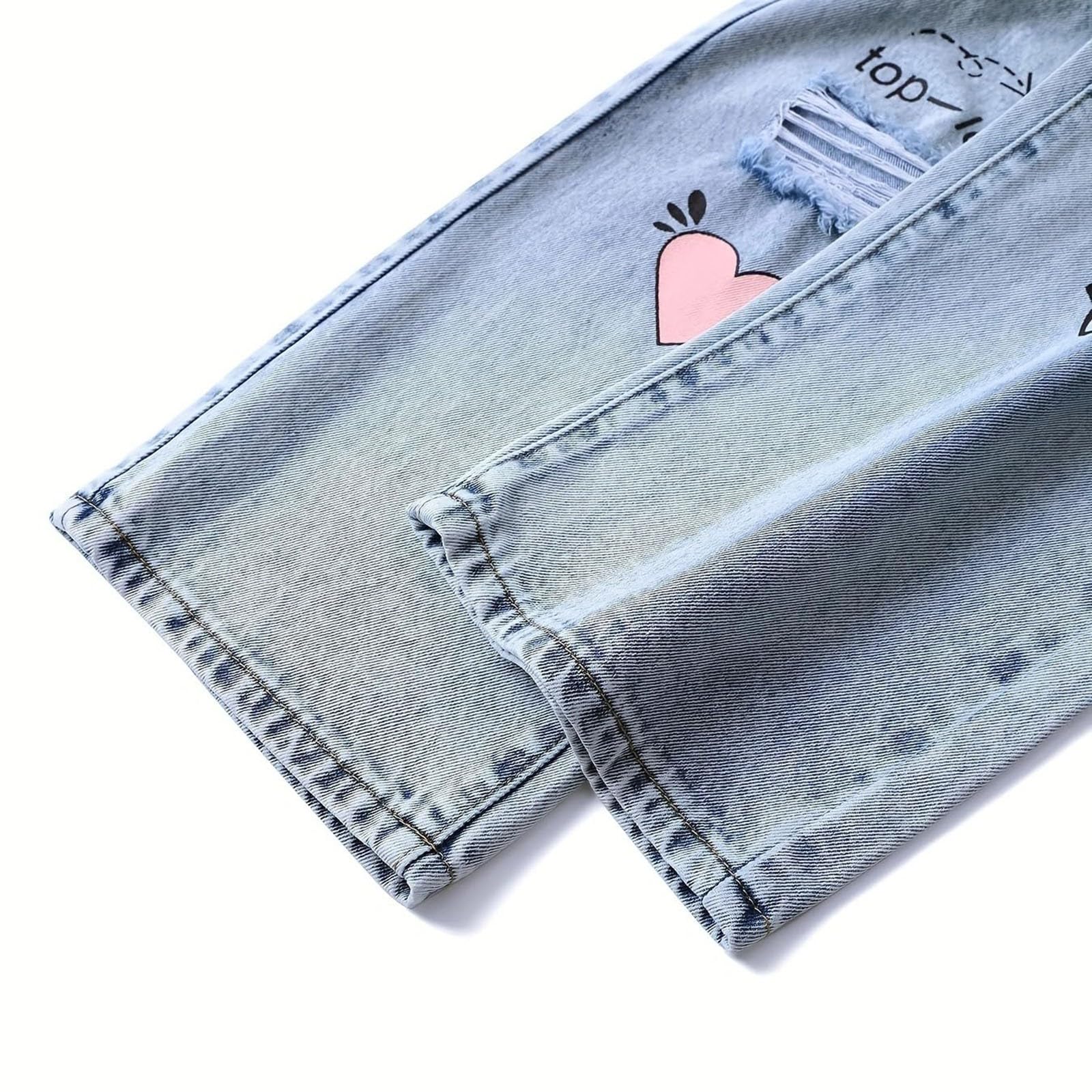 Jeans per Ragazze, Pantaloni Larghi in Denim a Gamba Larga, Vita Alta Elasticizzata, Pantaloni con Fiocco Carini, Casual, Abbigliamento da Strada per bambini8