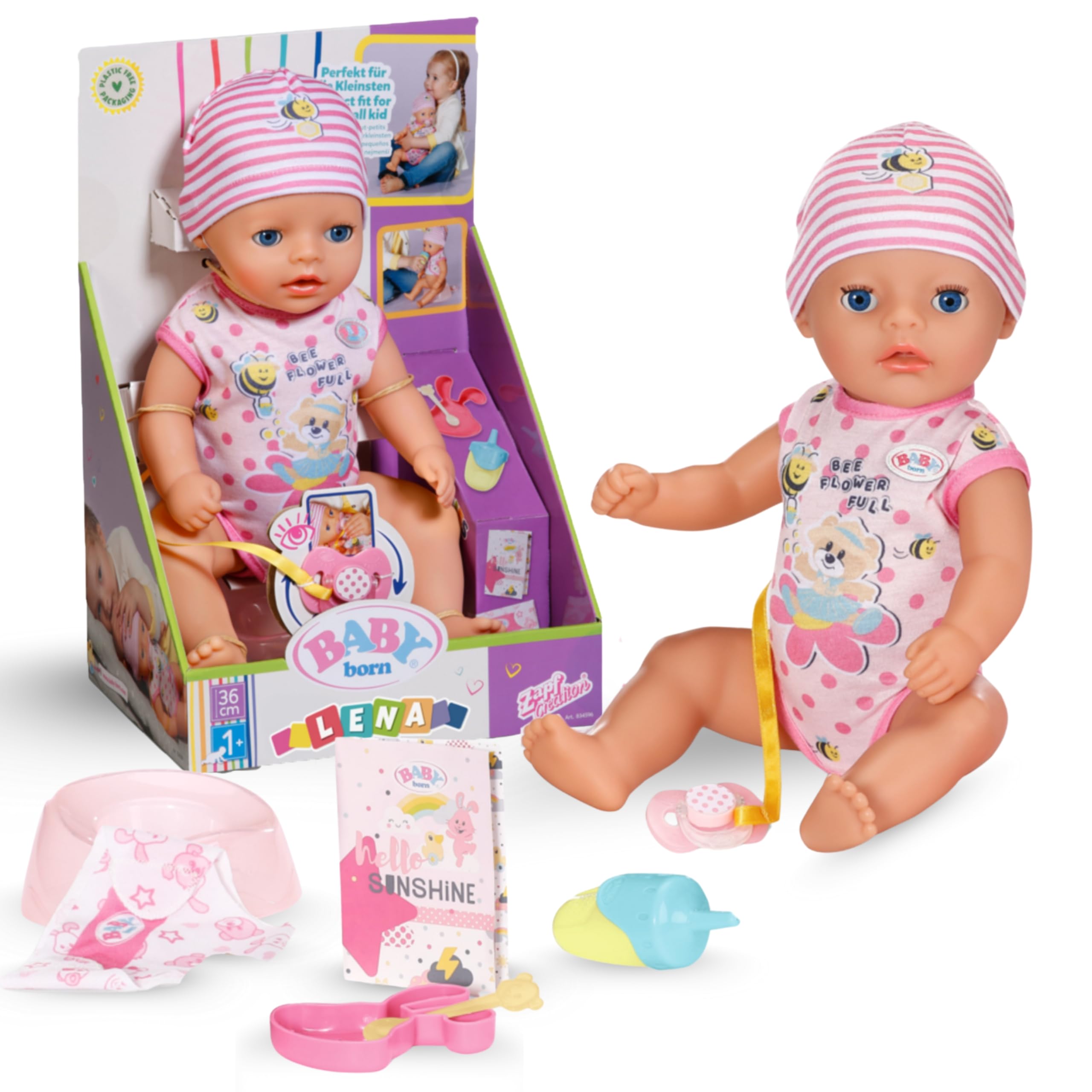 BABY born Lena (Little Baby Girl) – 36 cm Puppe mit 7 Funktionen, ohne Batterien