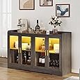 DWVO 55'' Sideboard Buffet Cabinet with LED Light, Coffee Bar Cabinet with 4 Doors & Adjustable Shelves for Kitchen, Dining Room, Living Room, Charcoal Grey