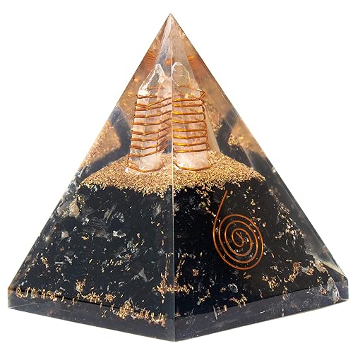 Black Tourmaline Orgone Pyramid for Protection & Security  Orgonite pyramids with Copper Coil and Crystal Quartz for Chakra Protection