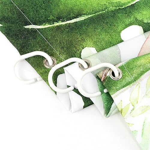 Miniatura 6 de Juego de cortinas de ducha de flamenco rosa, hoja verde salvia con hongo rojo, cortina de ducha para baño, cortina de ducha tropical de hoja de