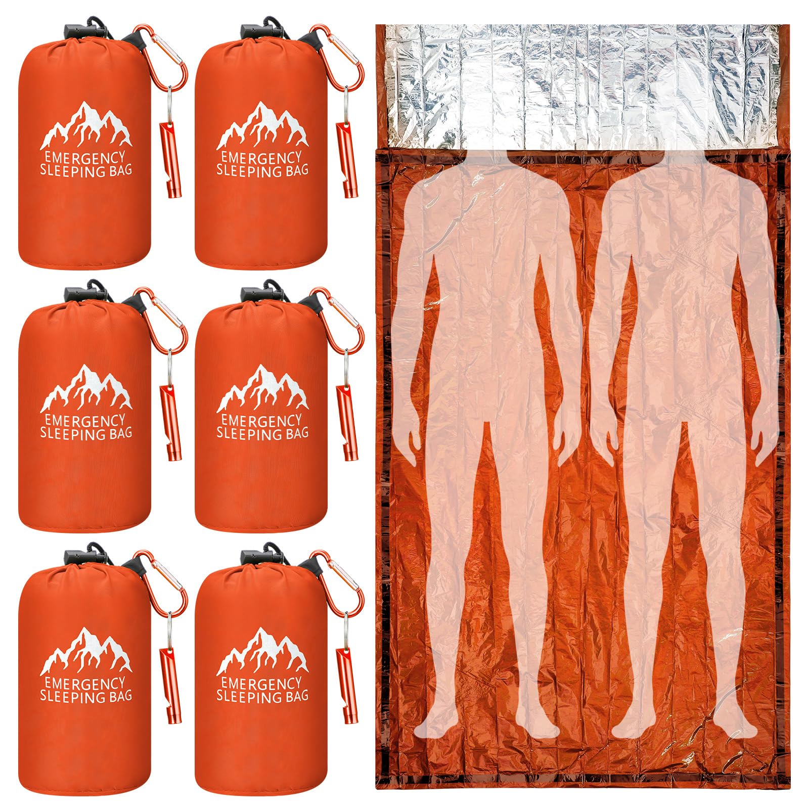 Oudain 6 Pcs XL Emergency Sleeping Bag Waterproof Bivy Sack Whistle