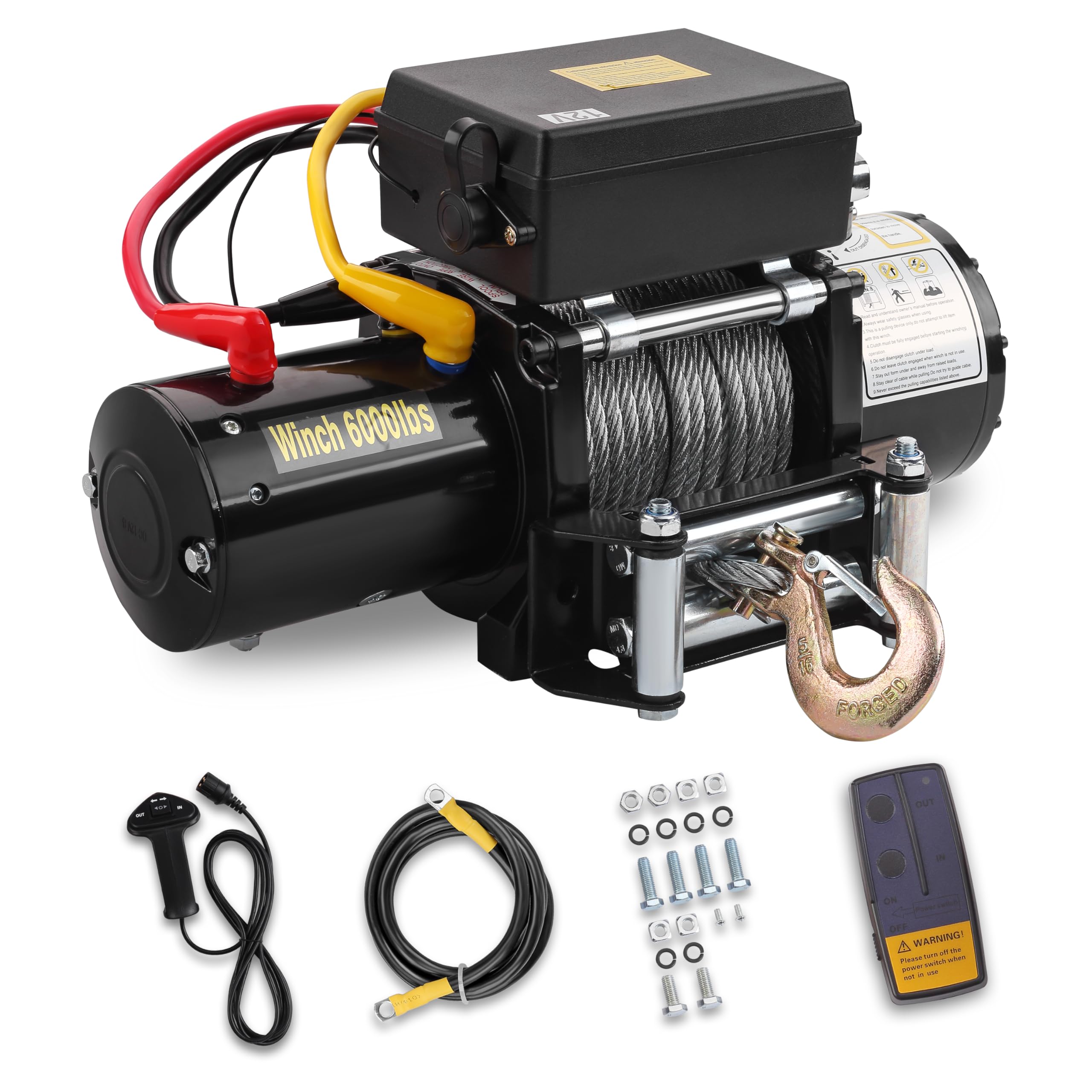 STANEW Treuil Électrique 12 V, 6 000 LBS (2 722 kg) avec Télécommande Sans Fil 30 M, Câble en Acier 7 Brins 8 mm x 15 m, pour Traction de Remorque, Véhicules VTT, SUV, Camions, Yachts et Bateaux
