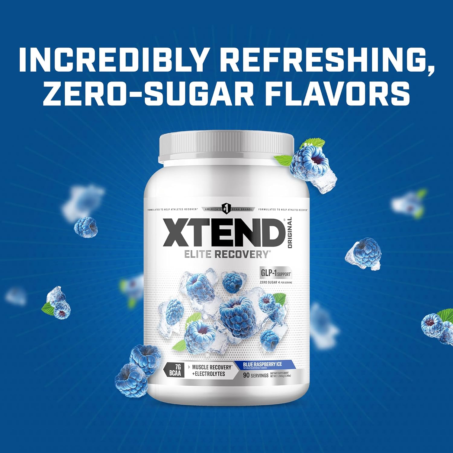 Xtend Original BCAA Powder, 7g BCAAs and 2.5g L-Glutamine for Muscle Recovery Hydration and Lean Muscle, Sugar Free Intra and Post Workout Drink with Electrolytes, Blue Raspberry Ice, 90 Servings