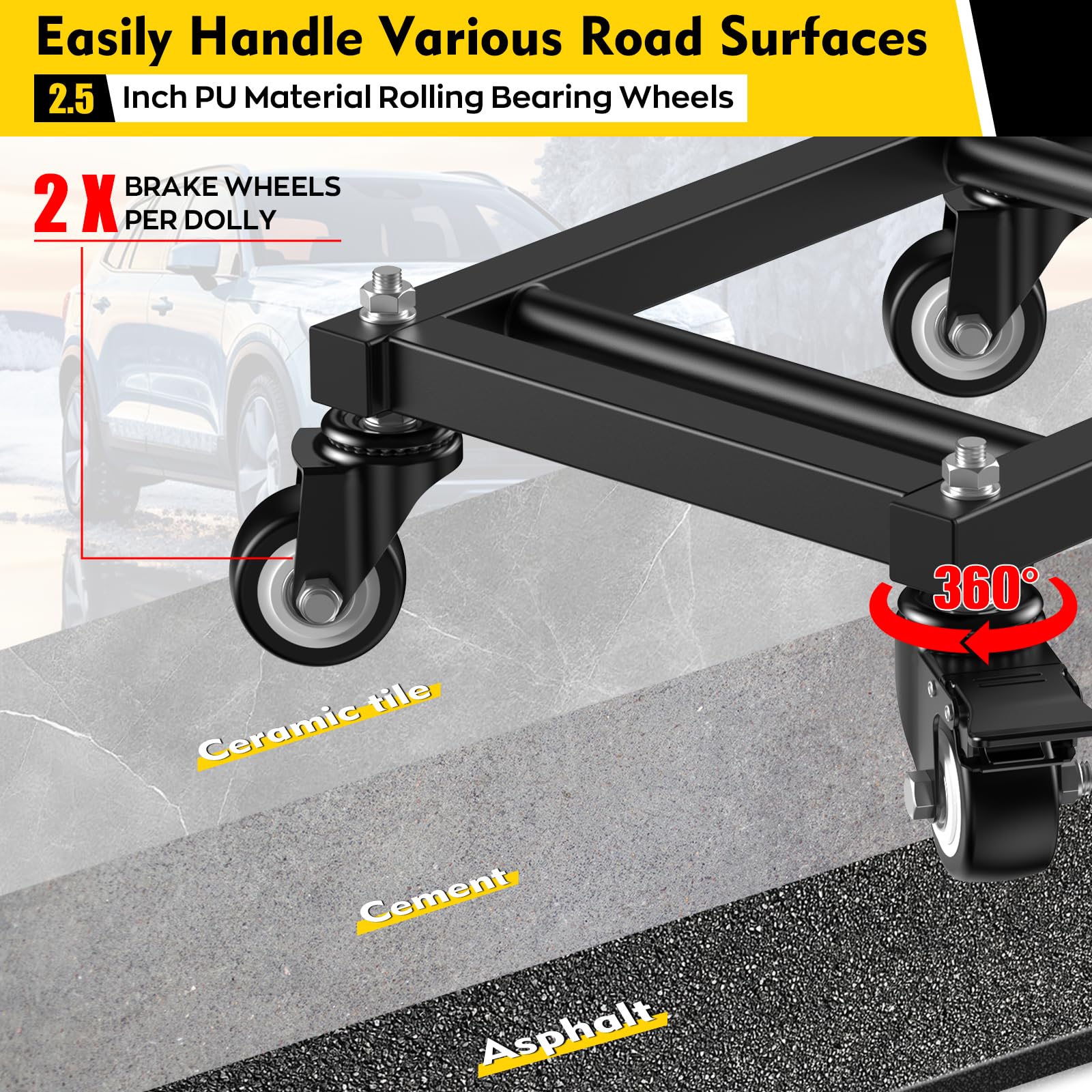 IMAYCC 4Pcs Rangierhilfe Auto, 6000LB Belastbar Elektrofahrzeug-Notfallwagen, Tragbarer Reifenwagen für 4Pcs Auto Rad, Robuster Car-Dolly-Set für Motorräder Pickups LKW Anhänger SUVs Boot