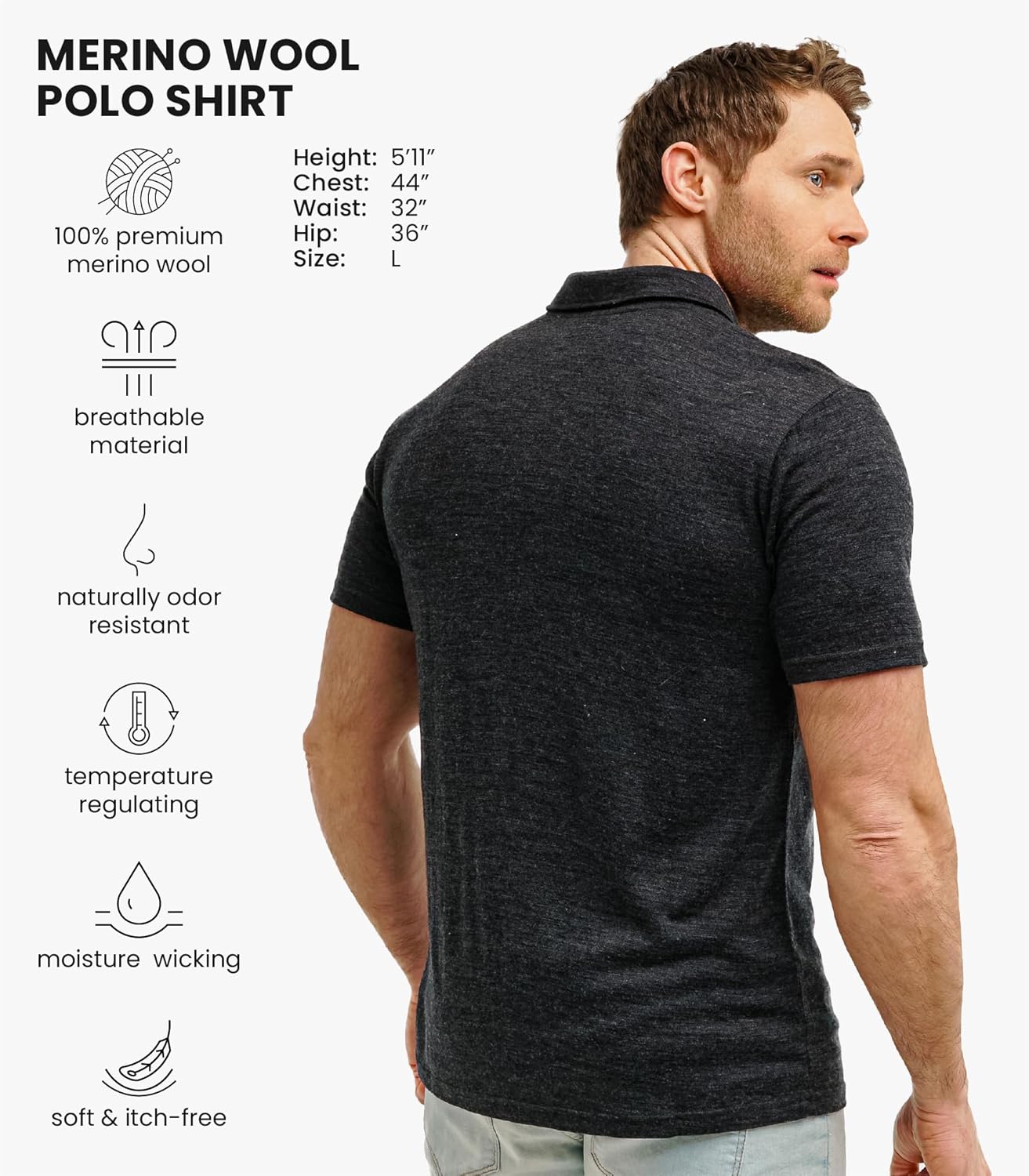 Merino Wool Polo Shirt Men - Anti-Odor 100% Merino Wool Shirts for Men Short Sleeve and Long Sleeve Breathable Polo - Image 2