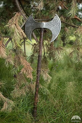 Miniatura 3 de Viking store Hacha vikinga de doble cara hacha medieval vikingo de doble filo hacha estilo nórdico réplica de hacha con mango de madera, guerrero