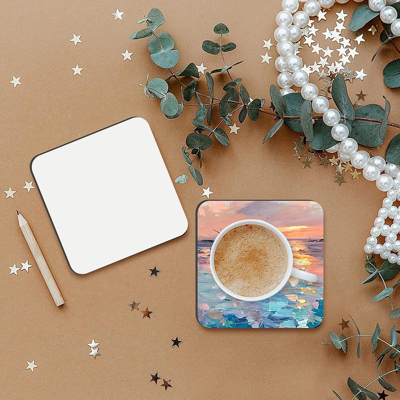 48 posavasos de sublimación de 9,8 x 9,8 cm, cuadrados de MDF en blanco con parte trasera de corcho, posavasos personalizables para manualidades, pintar y decorar