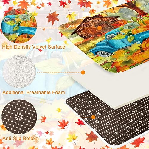 Miniatura 10 de ArtSocket Juego de 3 alfombras y tapetes de baño de girasol, calabazas de otoño, antideslizantes, alfombra de baño de microfibra absorbente de