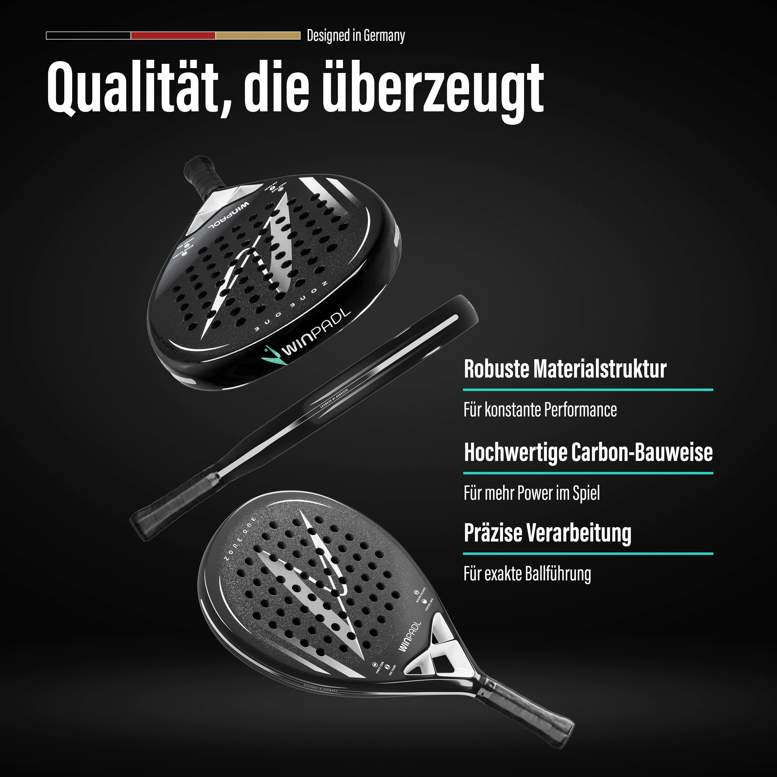 Zone One Carbonfaser Padelschläger 365 g Tropfenform raue Schlagfläche
