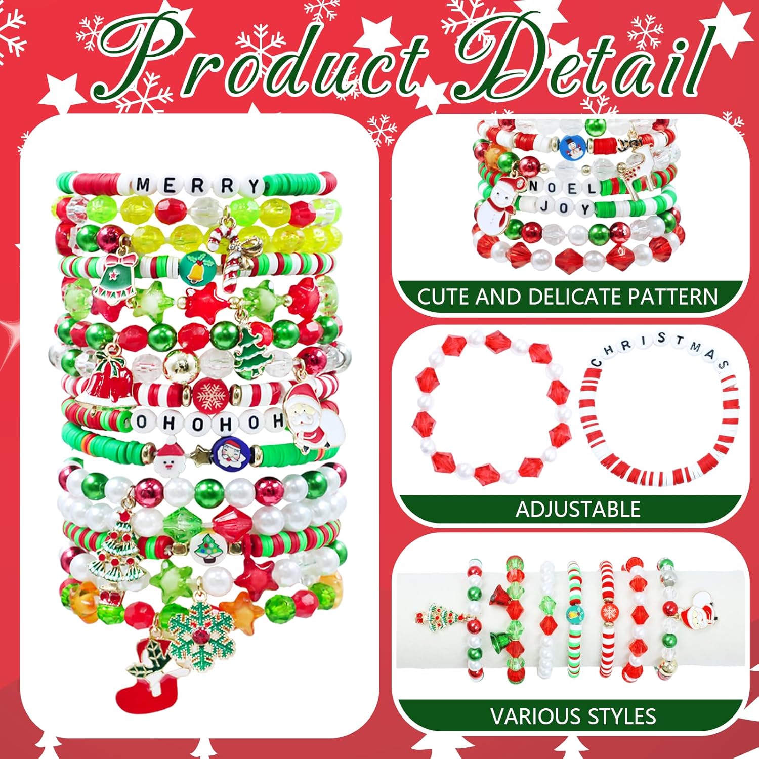 30 Pcs Festive Bracelets Set Colorful Friendship Adjustable Clay Festive Beaded Bulk Women's Clay Surfer Heishi Bracelet for Women Gift Party Supplies - Image 3