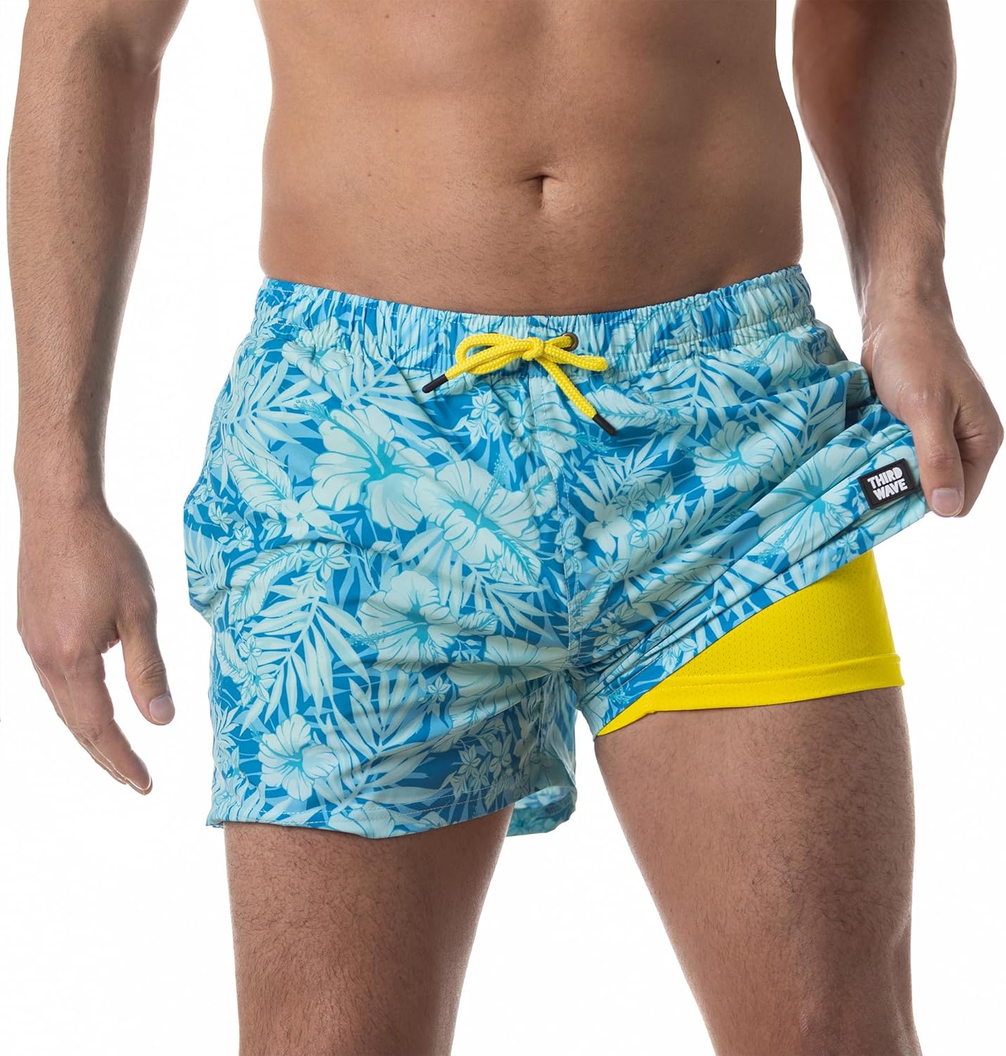 Third Wave Swim Trunks for Men with Compression Liner and 3 Inch Inseam - Premium Swim Shorts and Bathing Suit for Swimming