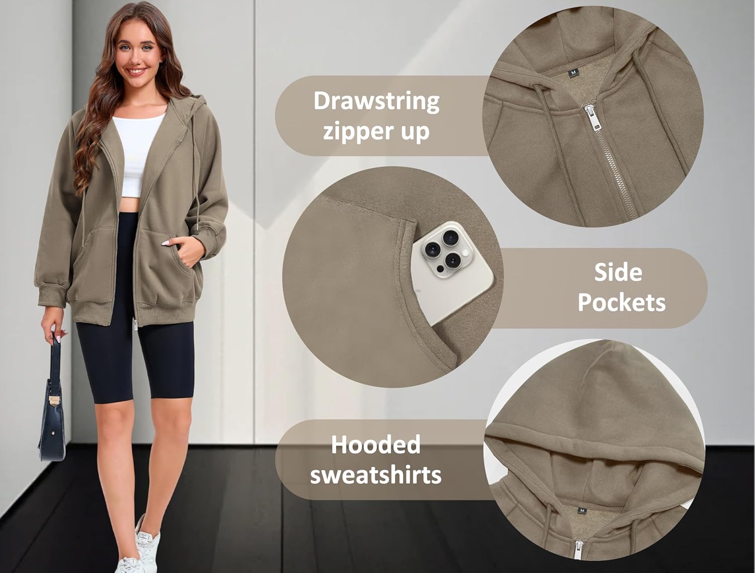 Oyamiki Zip Up Hoodie Women Oversized Sweatshirt Trendy Casual Tops Fashion Fall Outfits Jackets with Pockets - Image 6