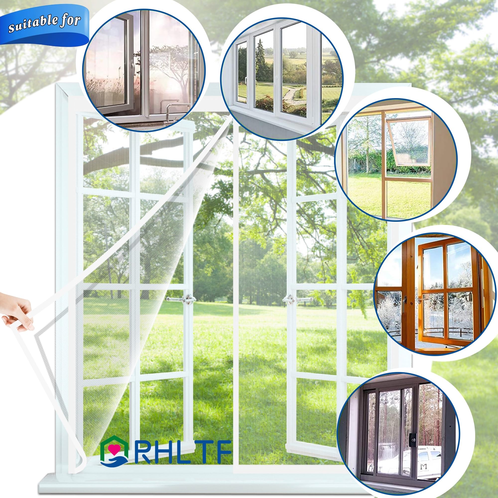 Magnet Fliegengitter Fenster 260x265cm Balkontür Fliegenvorhang Magnetischer Klettband Verschiedene Größen Terrassentür Warehouse Weiß