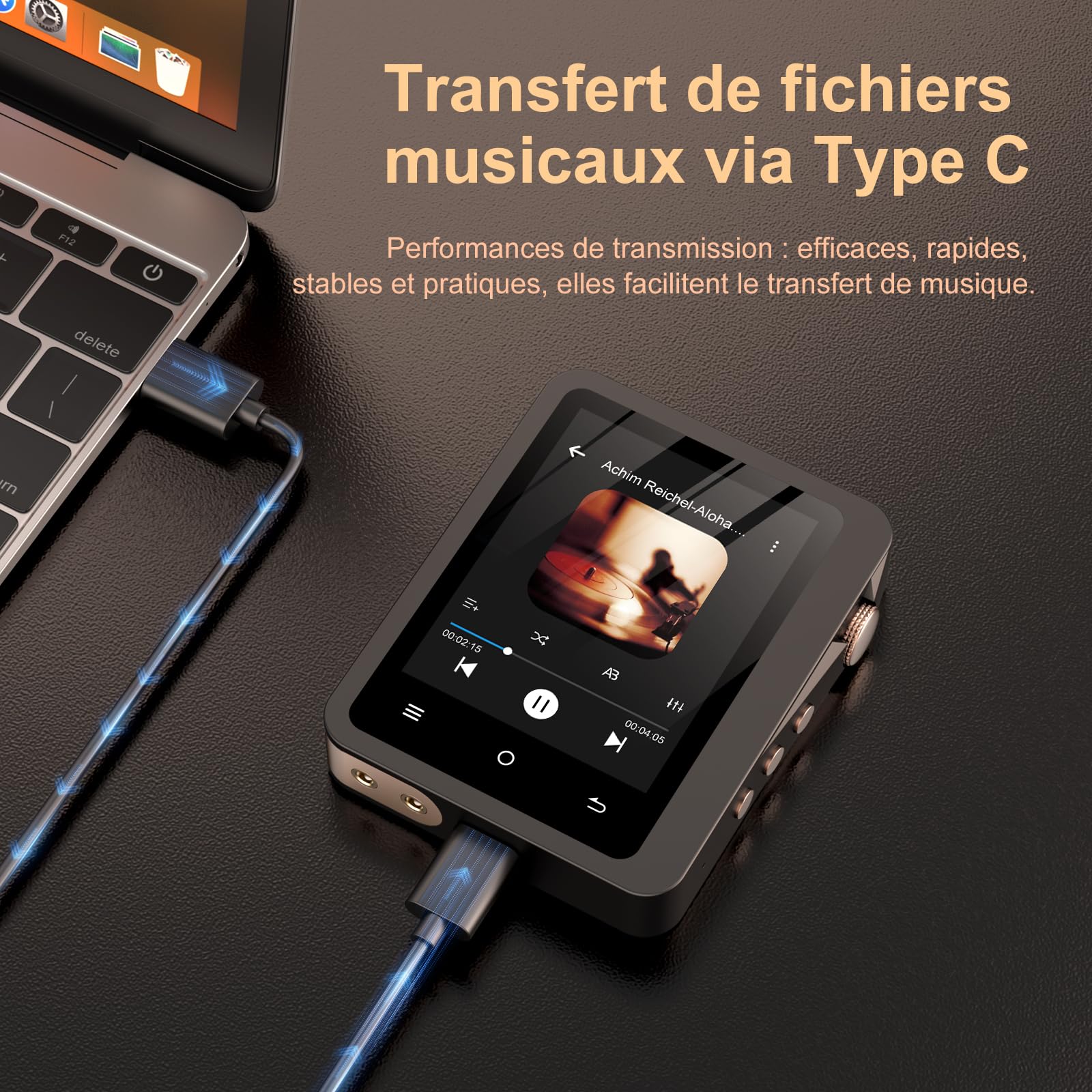 Lecteur MP3 Fanvace HiFi avec Bluetooth 5.3, Lecteur Audio numérique Haute résolution DSD sans Perte, Lecteur Audio Portable 64 Go avec écran Tactile 2,8 Pouces et Batterie 2000 mAh