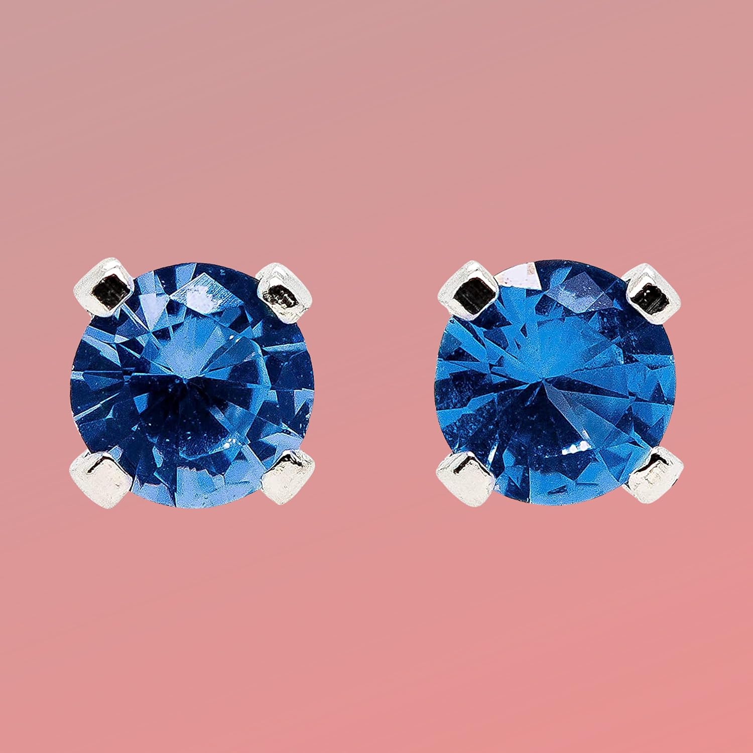 Tiny Birthstone Gemstone Post Stud Earrings in Sterling Silver | Multiple Color Choices & Sizes | Birthday Earrings for Women (6mm, September | Blue Sapphire)