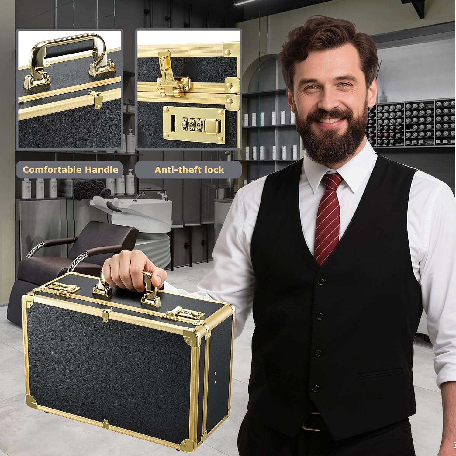Professional Barber Tool Case & Hair Clipper Organizer with Barber Tray