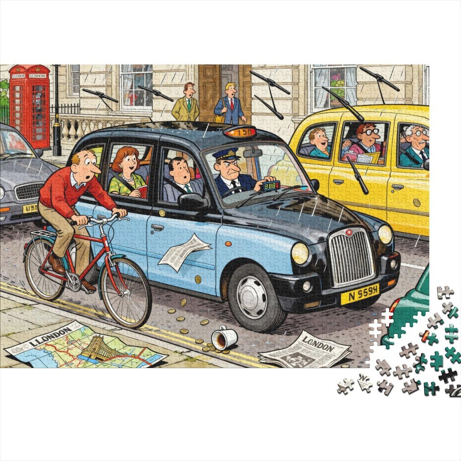 Taxi Driver in London Traffic Wooden Jigsaw Puzzle Waterproof 1000 Piece Puzzles for Adults Colourful Educational Games — image 1
