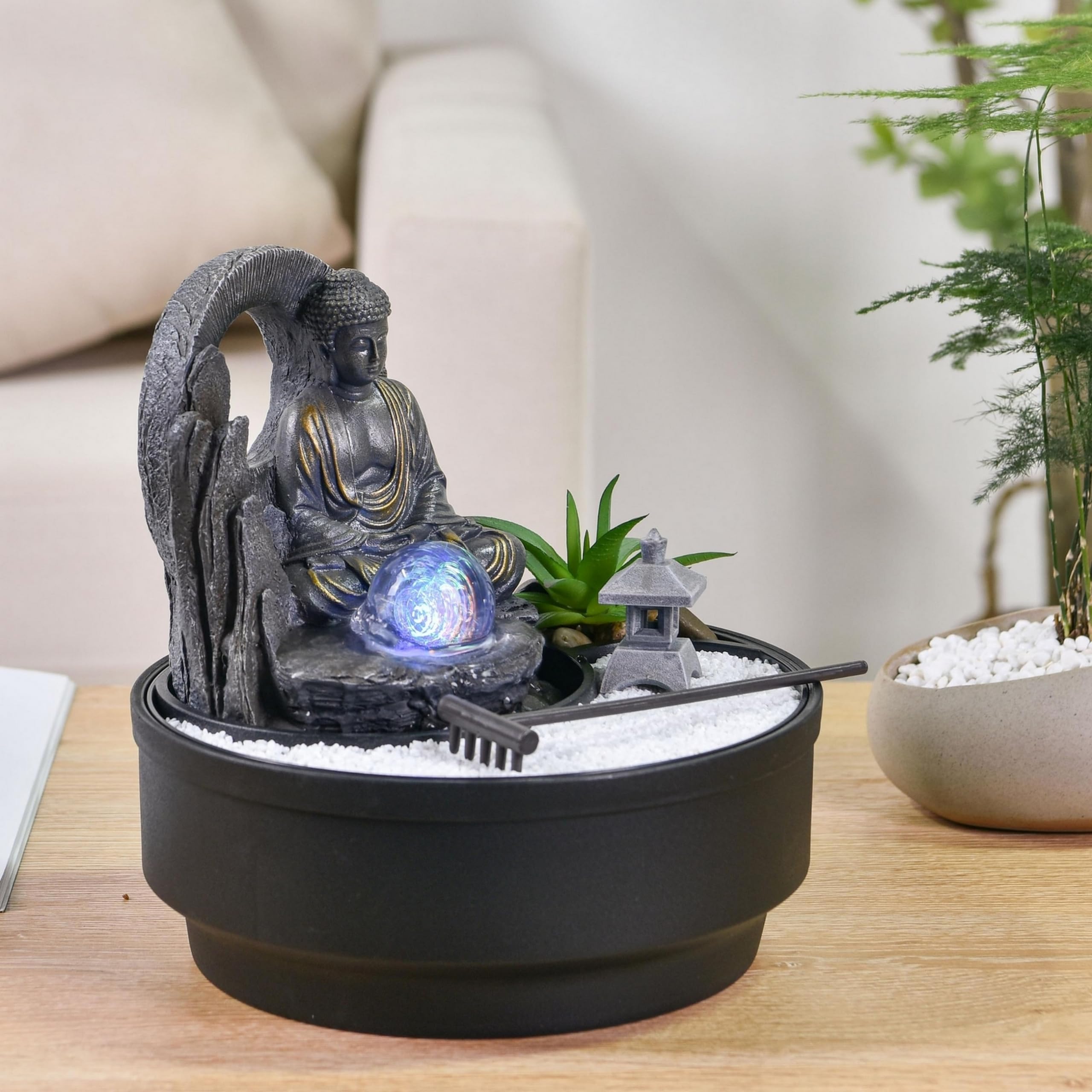 Fontaine d'Intérieur Jardin Zen Sumana Zen’Light Lumière LED Coloré Circuit fermé H21 cm