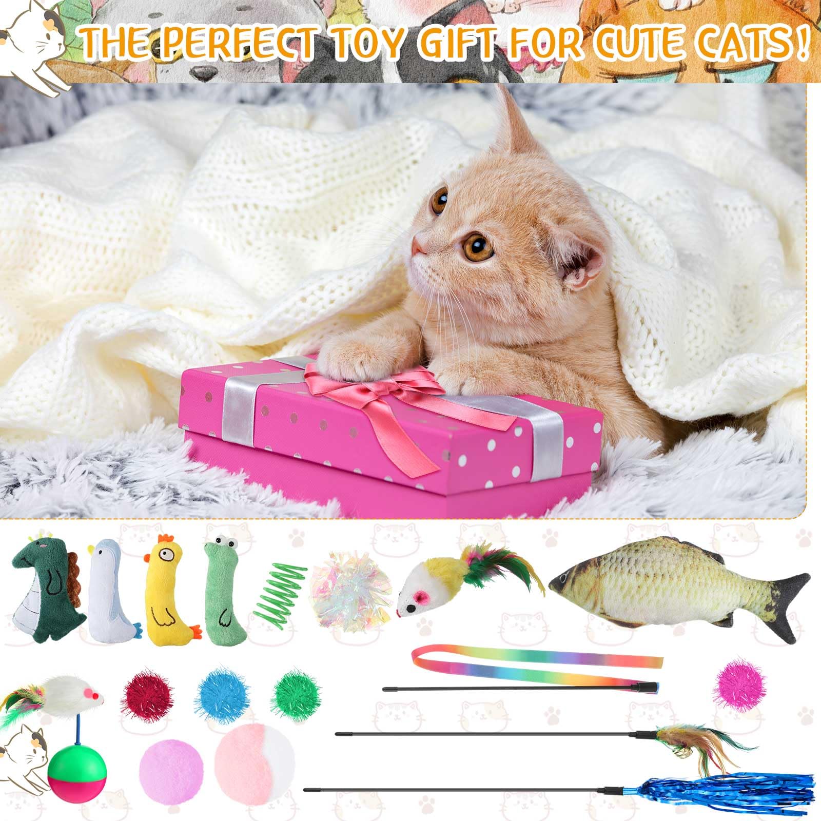 Shappy El juego de 150 juguetes para gatos incluye 40 resortes coloridos, 30 juguetes de ratones, 30 bolas brillantes interactivas, 24 bolas de felpa silenciosas, 10 bolas arrugadas, 9 varitas para