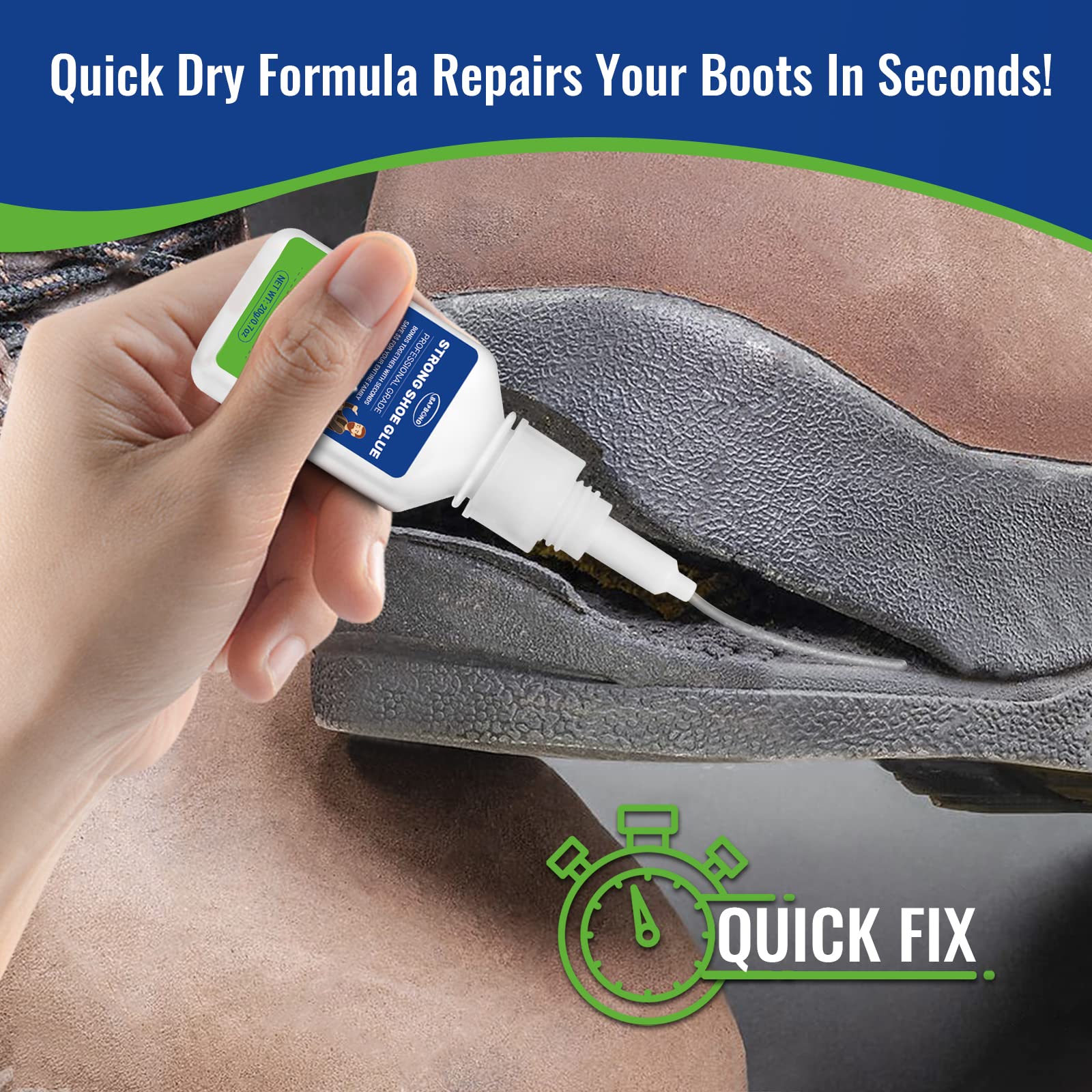 Pegamento para zapatos: adhesivo reparador de suelas de secado rápido, pegamento reparador transparente resistente al agua de grado profesional para zapatillas, botas, sandalias, cueros, bols