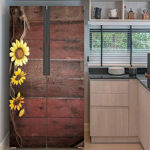 Miniatura 10 de Juego de envoltura de vinilo autoadhesivo para refrigerador, textura de madera, mural de puerta, adhesivo extraíble para nevera, calcomanía para