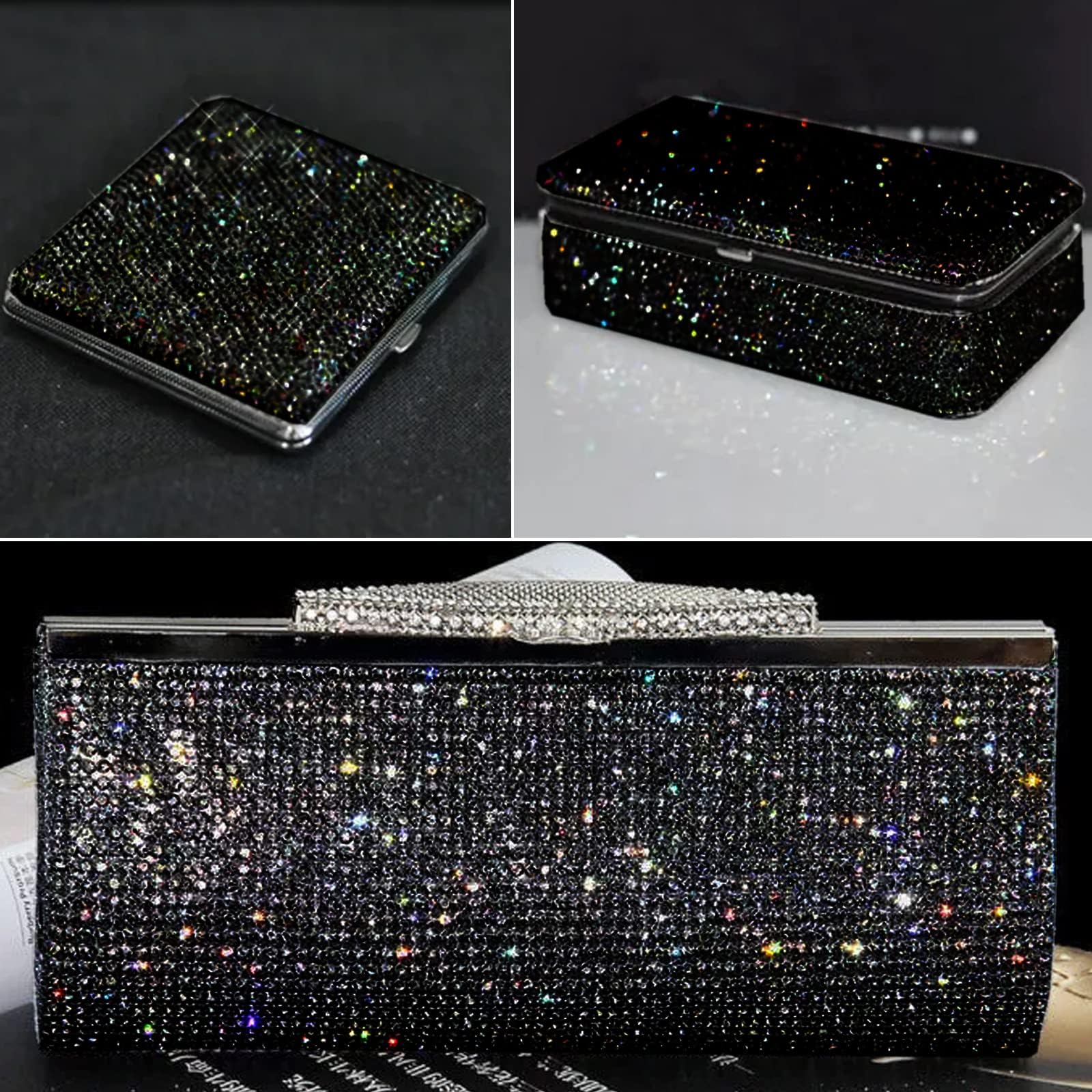 2 Fogli Di Cristalli Glitter Autoadesivi – Strass In Resina Per Decorazioni Fai Da Te, Telefono, Scarpe, Auto – Bling Adesivo Nero, 12x20cm - 2