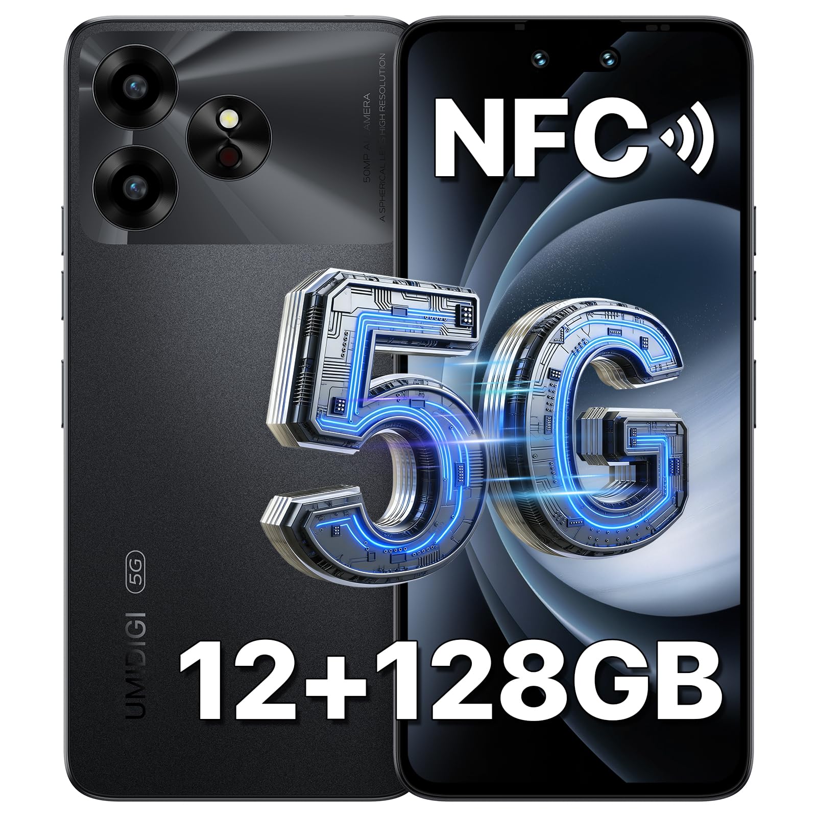 UMIDIGI Unlocked 5G Cell Phone (12+128GB),NFC Unlocked Phones,Dimensity 6100+ Processor,50MP Main Camera 5000MAh Smartphones,Face Unlock,6.57" 90Hz Eye-Care Large Screen,Mobile Phone