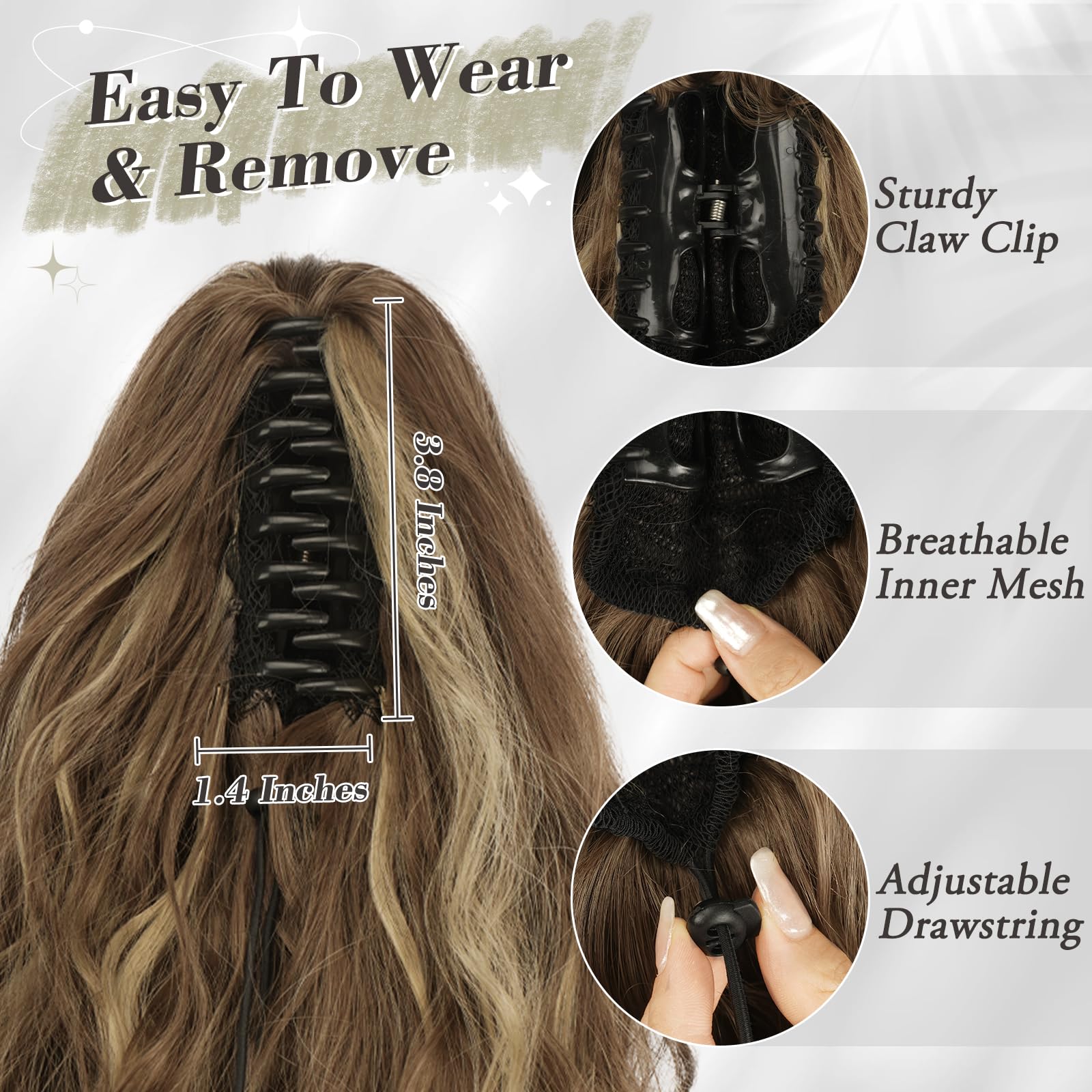 BARSDAR Kurzes Pferdeschwanz Verlängerung 30CM Klauen Clip Wellige Pferdeschwanz Haare Extension Multi Layered Synthetik Clip Pferdeschwanz Haarteil für Damen Mädchen (Braun & Blond)