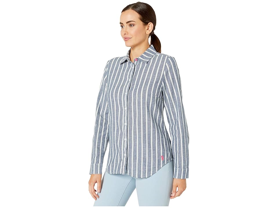 

U.S. POLO ASSN. Long Sleeve Stripe Shirt (Indigo Stripe) Women's Clothing, Navy