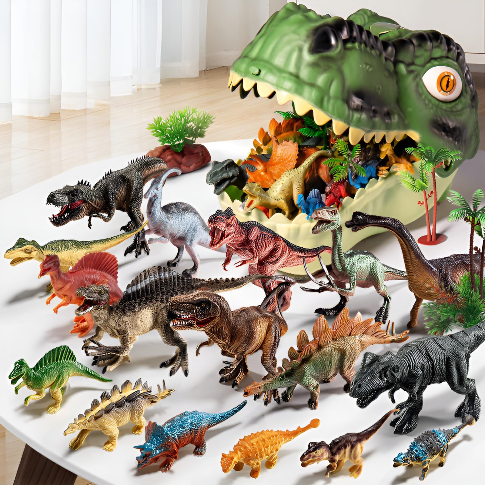 Syfunlv 46 Stück Dinosaurier Spielzeug,Klein Mini Sammlung Dinos Spielzeug mit Aufbewahrungseim,Realistisches Figuren,Spielset einschließlich T-Rex, Carnotaurus,für Kinder ab 3 4 5 Jahren (Stil 6)