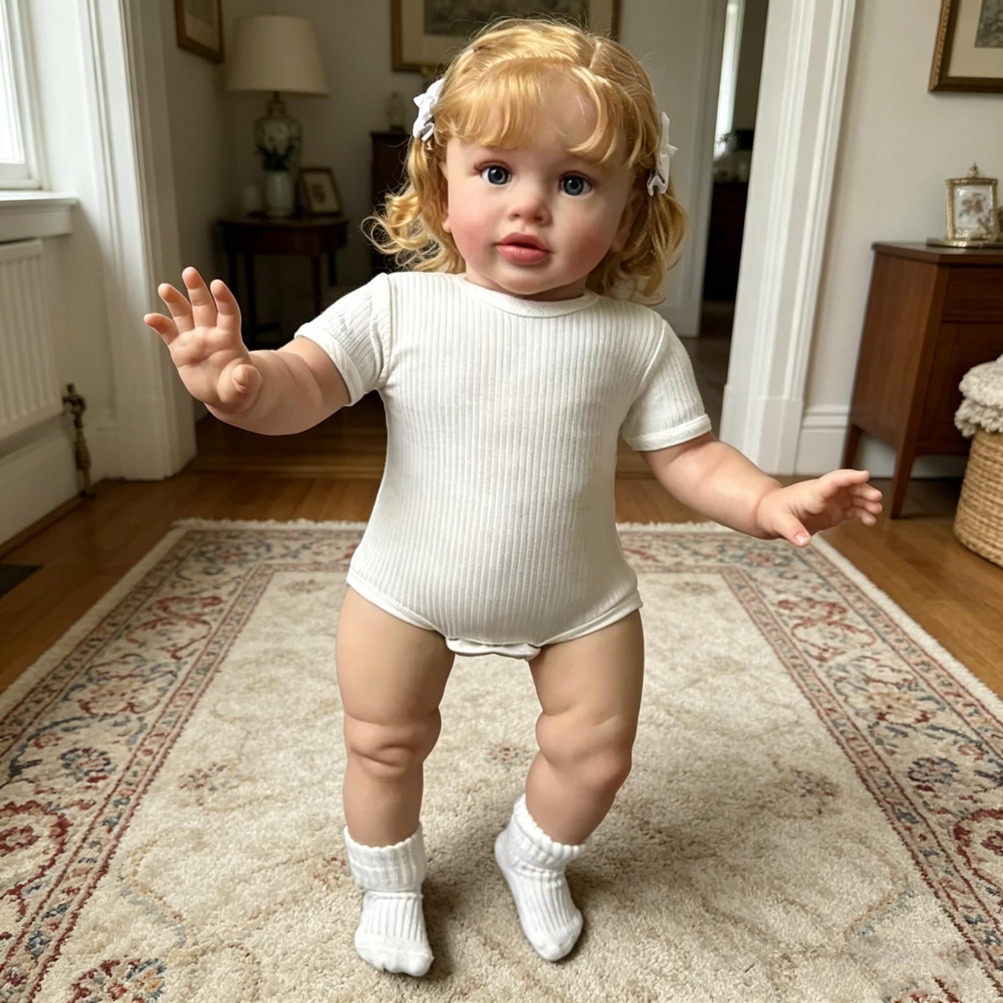 66CM Große Größe Silikon Reborn-Kleinkindpuppen Mädchen Stoffkörper Pippa lebensecht Neugeborenen-Puppe 26 Zoll,Realistische Vinyl Reborn-Babypuppen mit Blondes Haar Spielzeugset