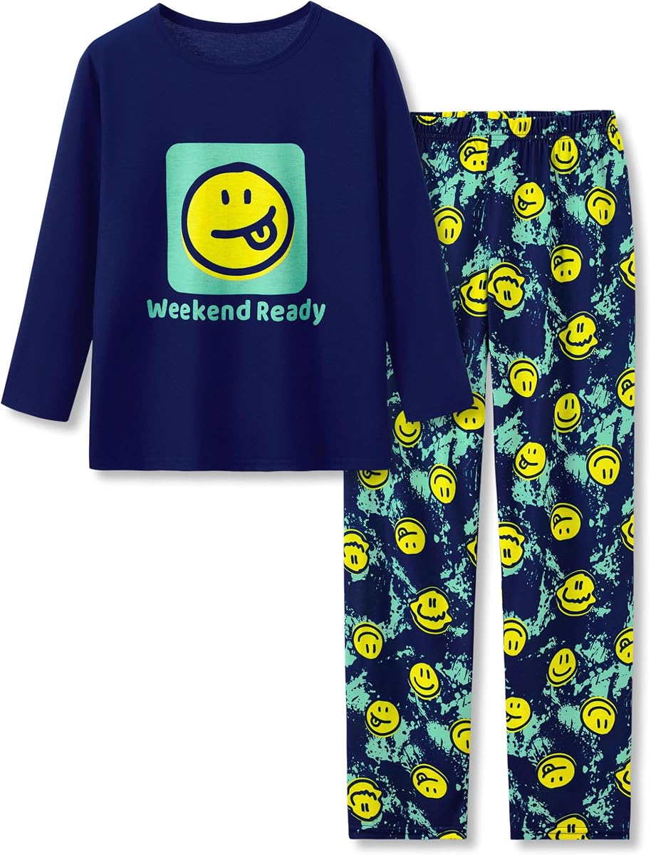Boys Trendy Graphic Long Sleeves & Pants Winter Pajamas Sizes 6-18