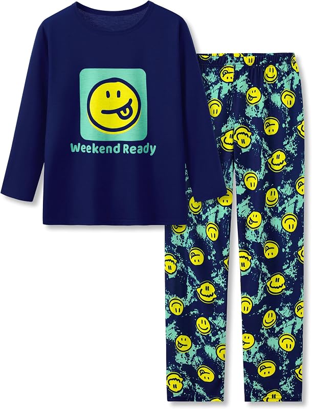 Boys Trendy Graphic Long Sleeves & Pants Winter Pajamas Sizes 6-18