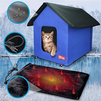 Extreme Consumer Products New 2020 Indoor/Outdoor Cat House - Blue - 2 Doors - No Slip Feet and Stake Ties for Secure Placement??