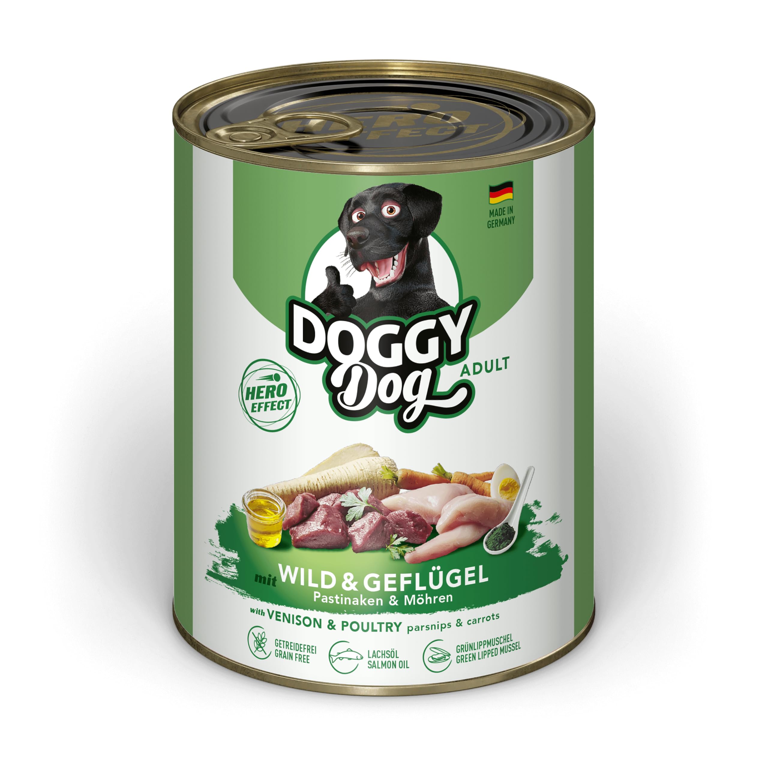 Doggy Dog Paté Mix 2, 6 x 800 g, Nourriture Humide pour Chien, dans Un Paquet d'essai, Nourriture pour Chien sans céréales, avec Huile de Saumon et Moule aux orles Vertes, Aliment Complet à Haute