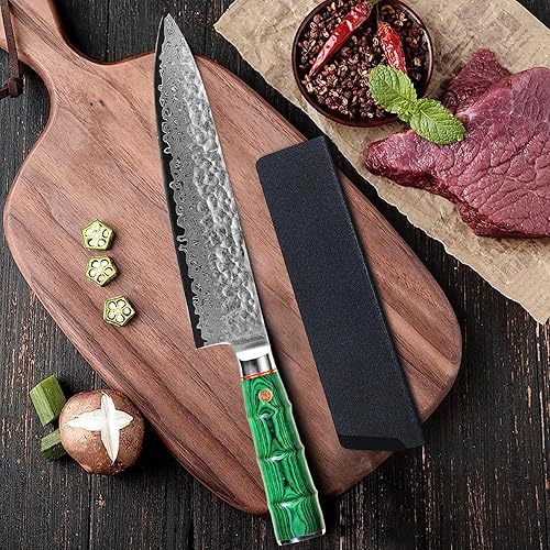 Miniatura 2 de Cuchillo de chef japonés profesional de 8 pulgadas, afilado de 67 capas Damasco VG-10 con núcleo de acero, cuchillo de cocina martillado con mango