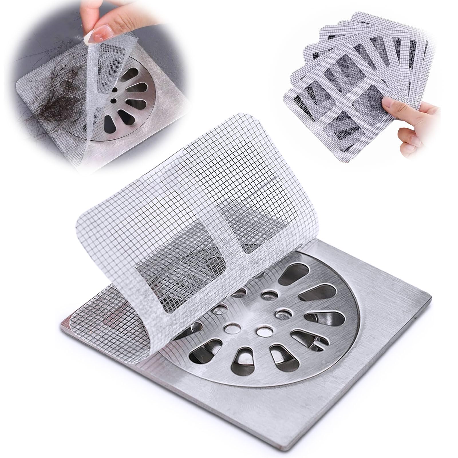 Disposable Shower Drain Hair Catcher 4inch*4inch, Hair Drain Catcher Hair Drain Sticker for Bathroom, Kitchen, Bathtub, Sink (Square, 20pcs)