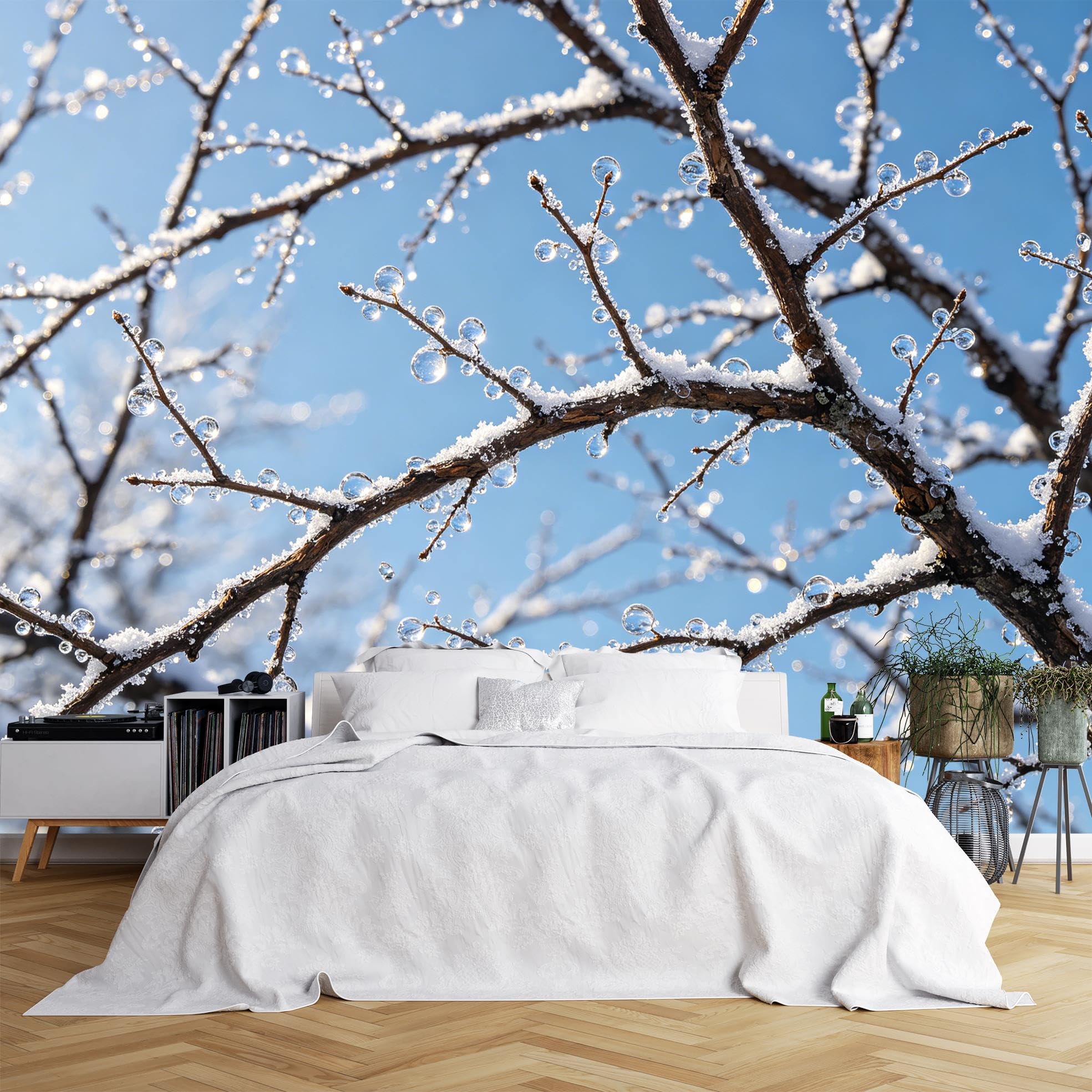 Peel And Stick Wall Mural, Frosty Branches Self Adhesive Wallpaper 340X250Cm(Wxh) Thick Waterproof Vinyl Wallpaper Removable Wall Covering For Bedroom Living Room Home Decor Frosty Branches 340X250Cm