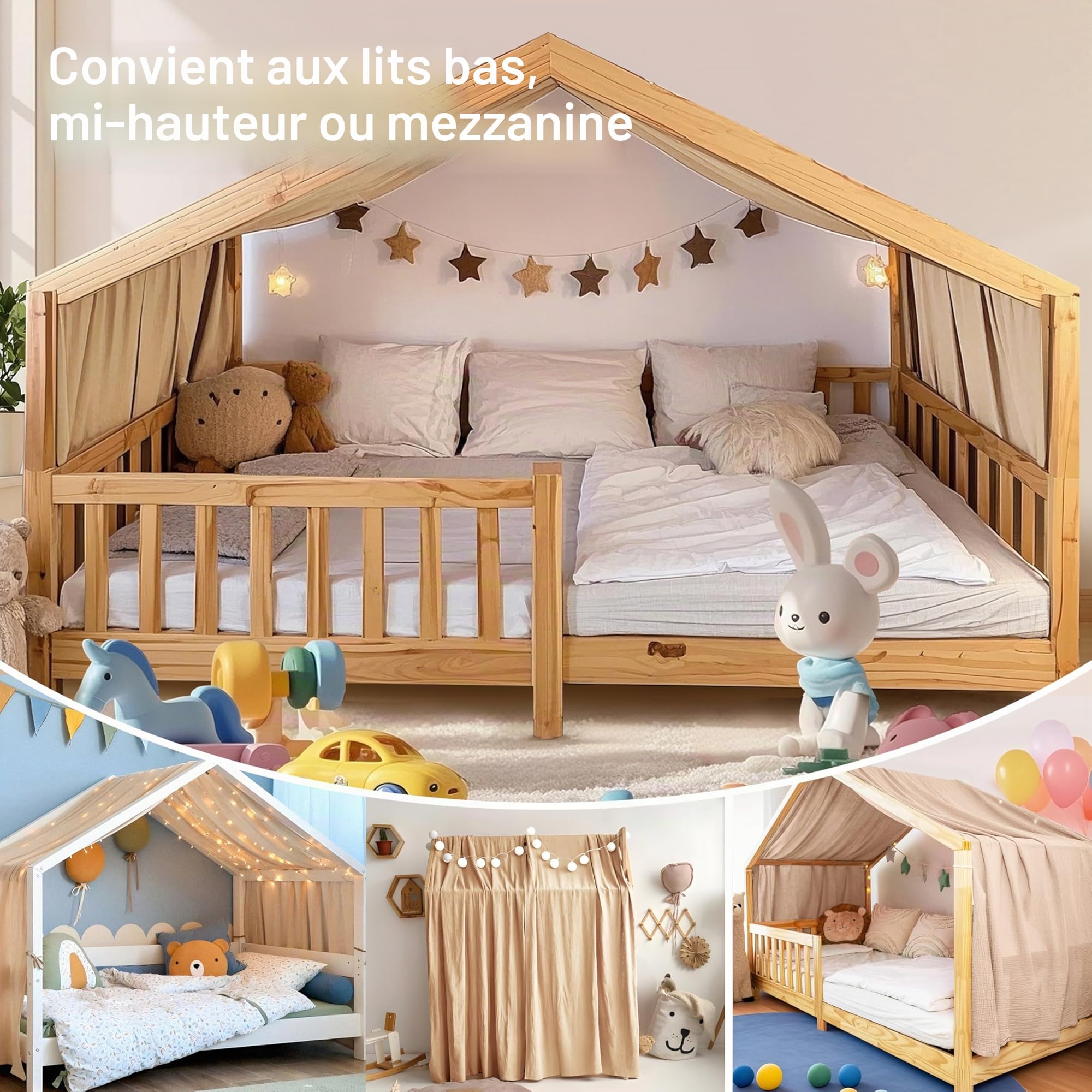 Home Housse de Couette avec Applique Dorée, Fait à la Main en 100% Mousseline de Coton, Ciel en Tissu pour Décoration de Lit Maison, Convient aux Filles Et Garçons (Blanc, 132x420cm)