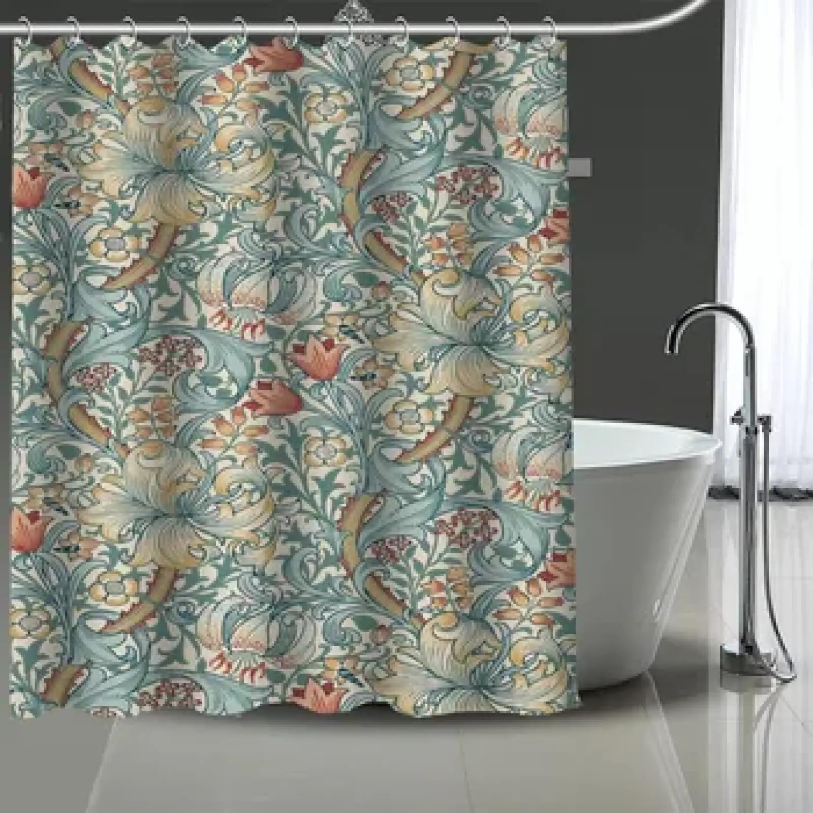 AJALGZ William Morris Floral Design Modern Fabric Bathroom Shower Curtains Art Design Print Curtain WxL:47"x72"/120x183cm Bathroom-Shower-Curtain